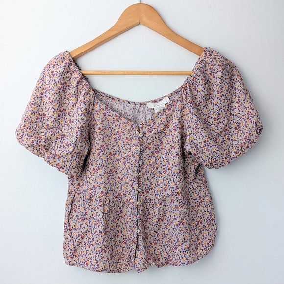 Urban Romantics Floral Puff Sleeve Crop Top - Picture 1 of 9